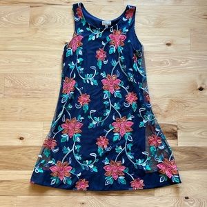 Signature by Robbie Bee Blue Floral Embroidered Dress | Large
